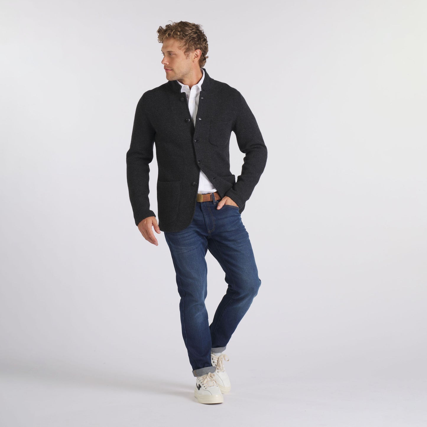 Nelson Jacquard Swacket – Gris carbón jaspeado.