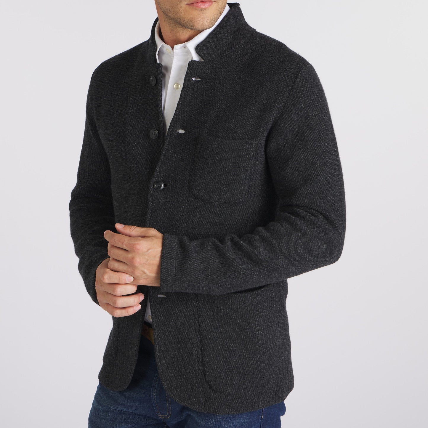Nelson Jacquard Swacket – Gris carbón jaspeado.