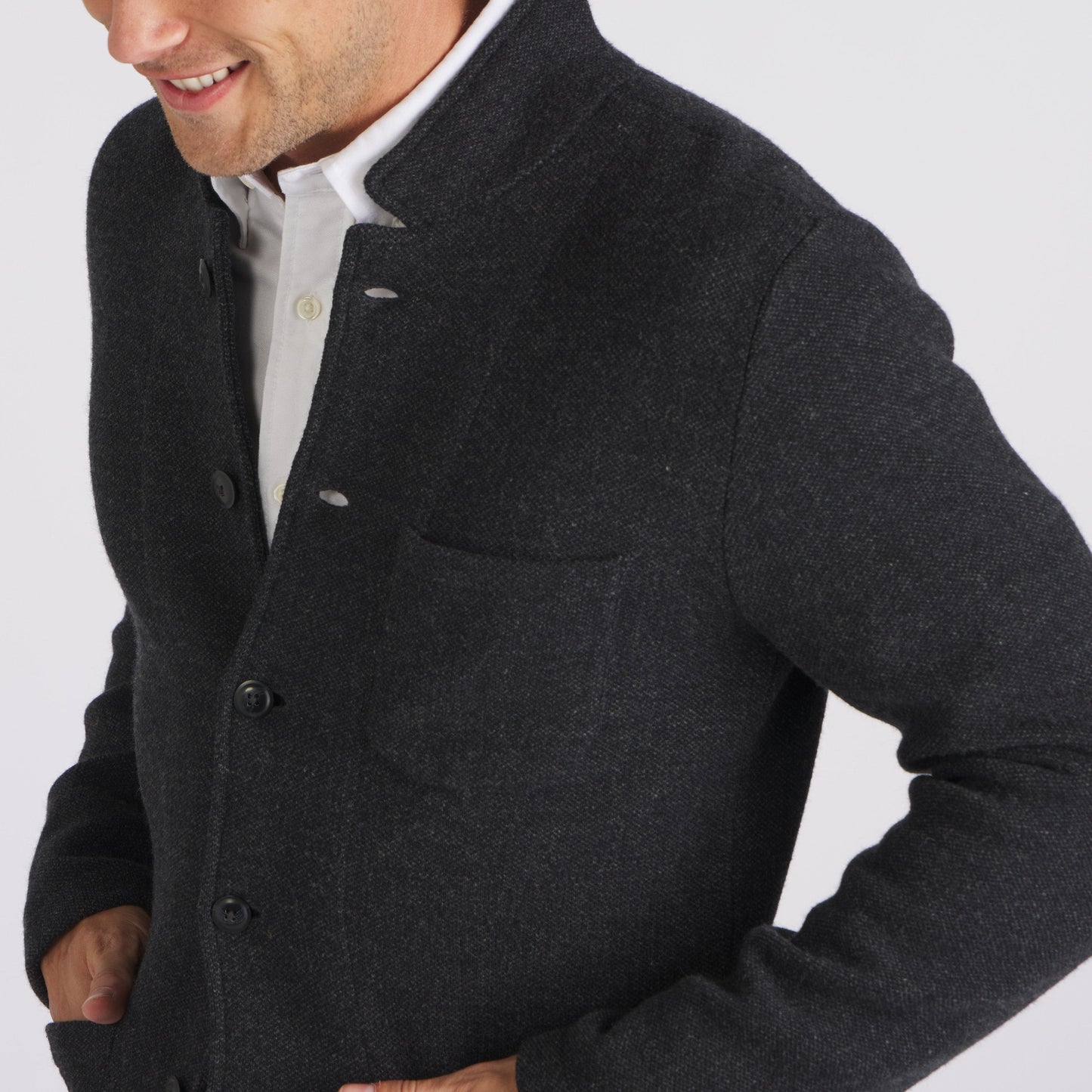 Nelson Jacquard Swacket – Gris carbón jaspeado.