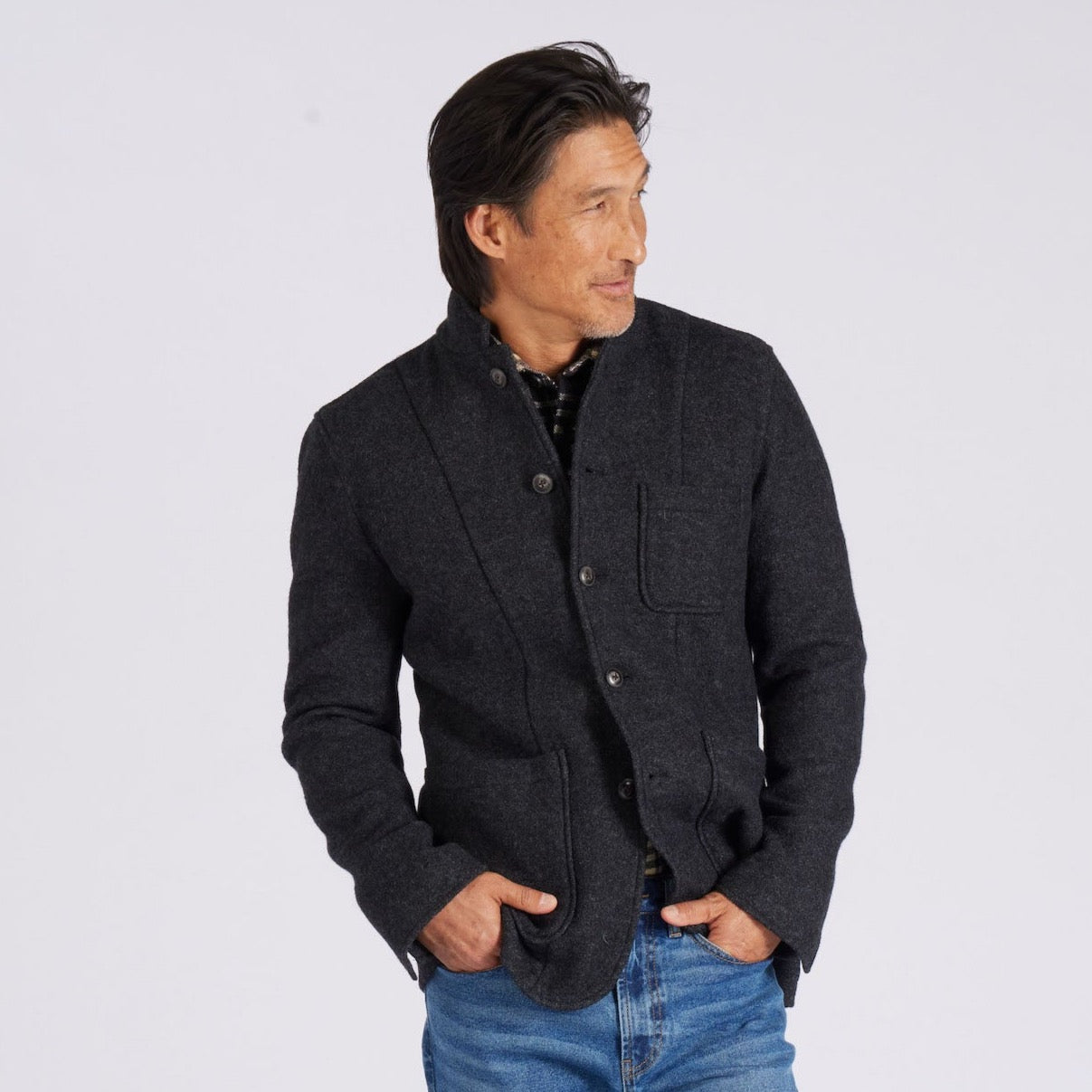 Blazer de lana tejida Burnham – Gris carbón.
