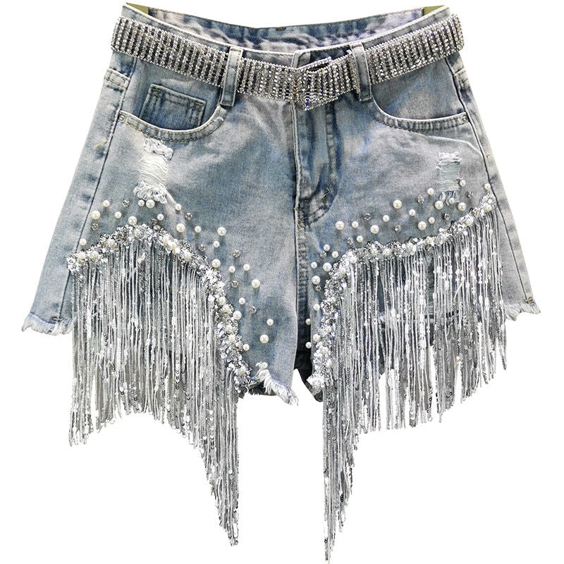 Pantalones cortos vaqueros con flecos Luisa