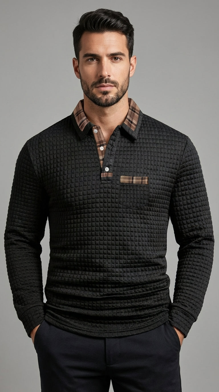 Polo Térmico Estructurado Premium – Cuello Cuadro Escocés