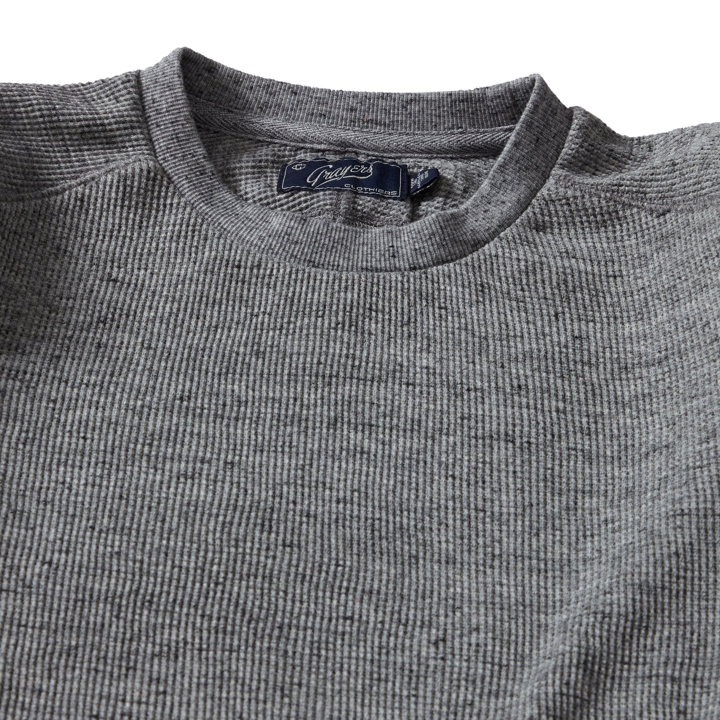Nuevo suéter tipo waffle Spencer – Gris jaspeado.