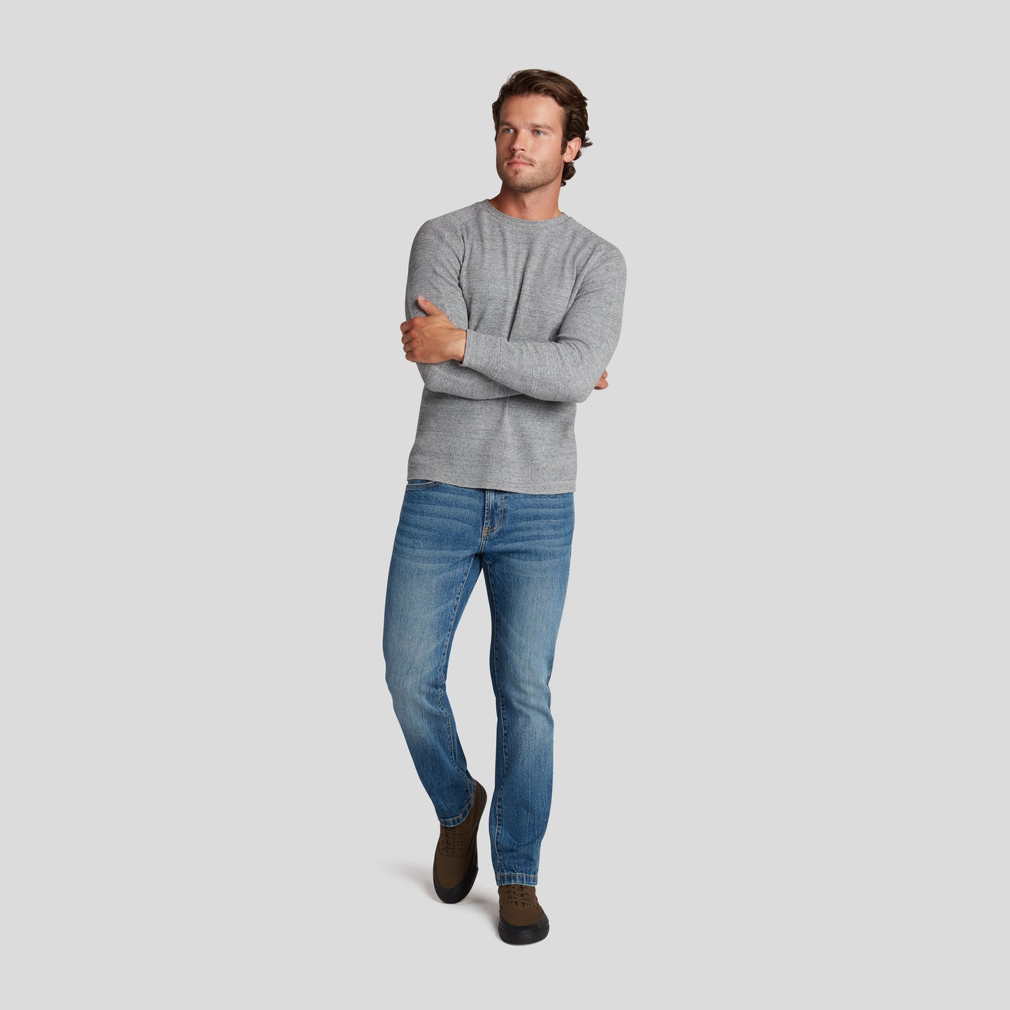 Nuevo suéter tipo waffle Spencer – Gris jaspeado.