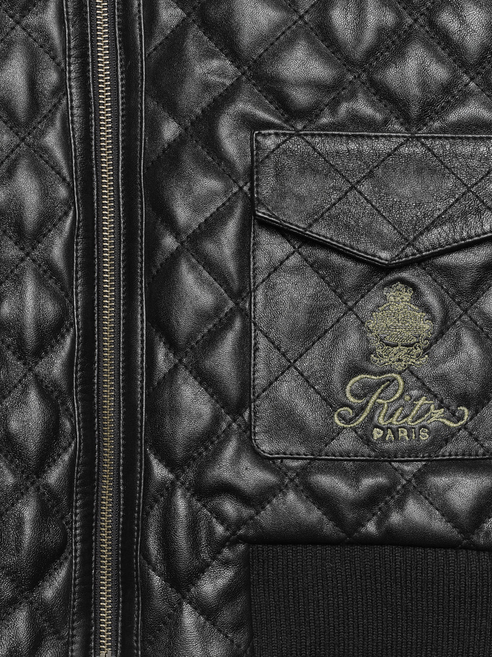 Bomber acolchada de cuero para mujer Ritz — Negro.