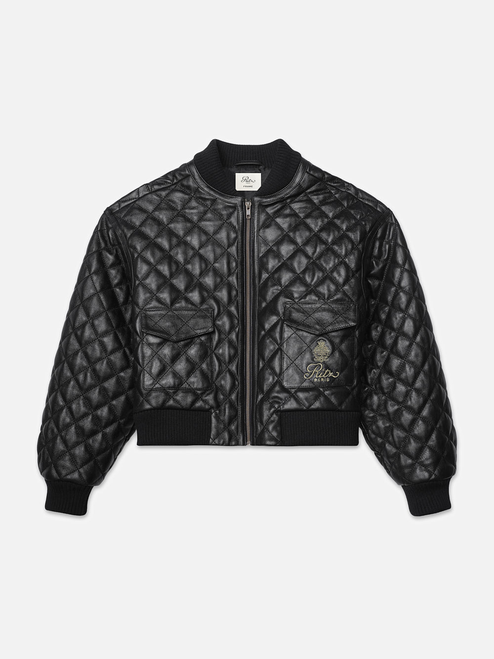 Bomber acolchada de cuero para mujer Ritz — Negro.