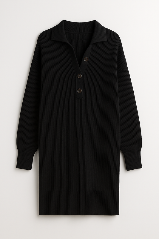 Vestido de Punto Premium con Cuello y Botones