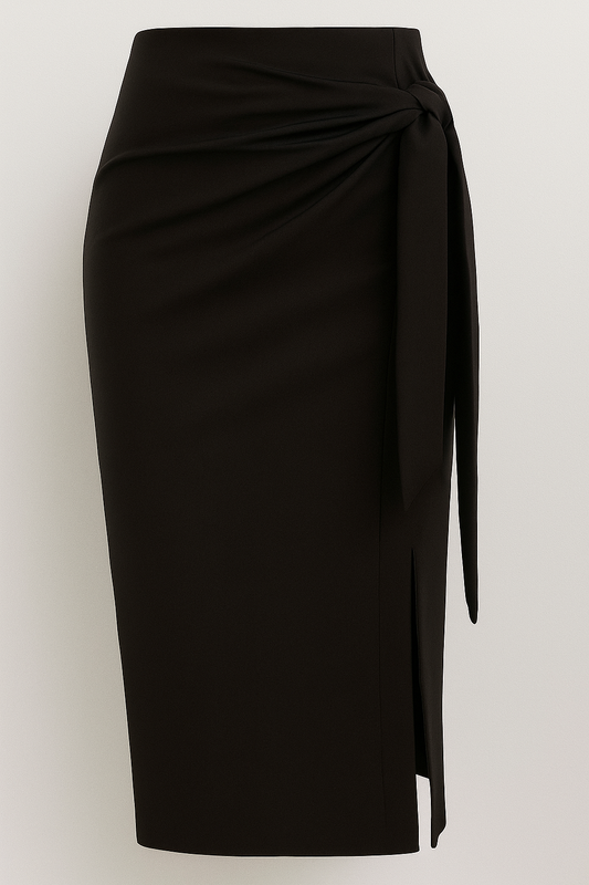 Falda Midi Negra con Nudo Lateral