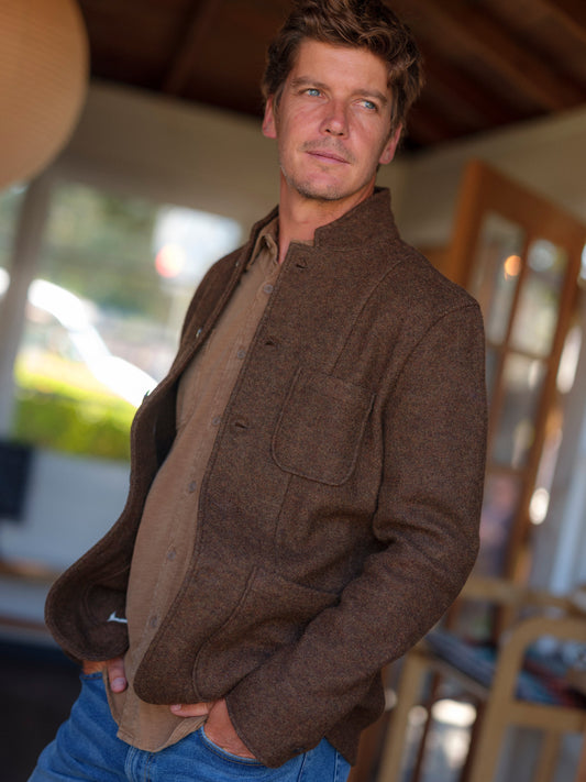 Blazer de lana tejida Burnham – Marrón tweed.