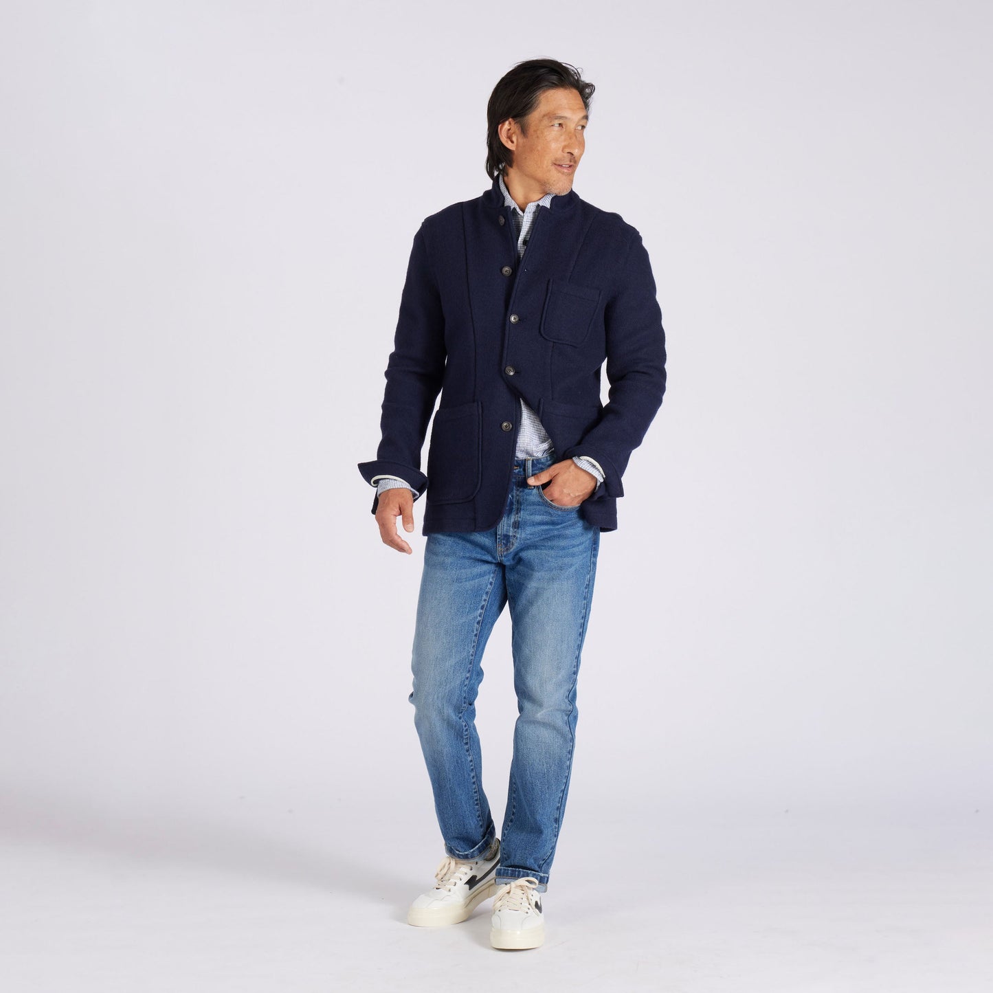 Blazer de lana tejida Burnham – Azul marino.