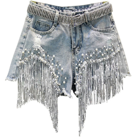 Pantalones cortos vaqueros con flecos Luisa