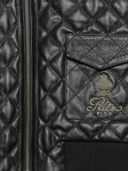 Bomber acolchada de cuero para mujer Ritz — Negro.