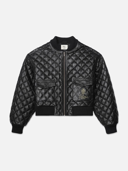 Bomber acolchada de cuero para mujer Ritz — Negro.