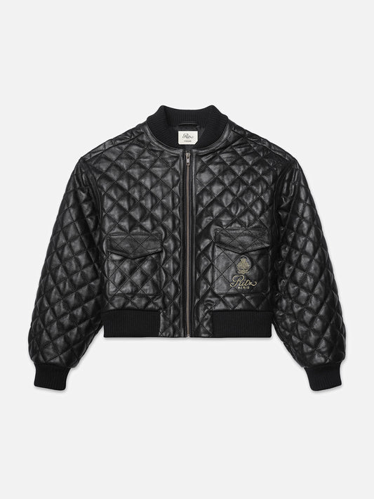 Bomber acolchada de cuero para mujer Ritz — Negro.