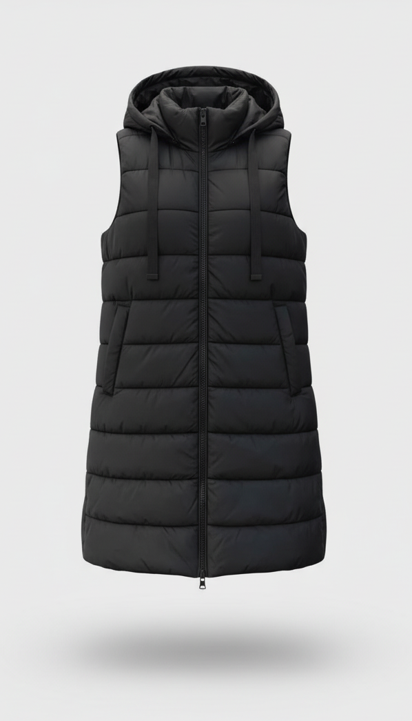 Chaleco Acolchado Largo con Capucha – Edición Invierno