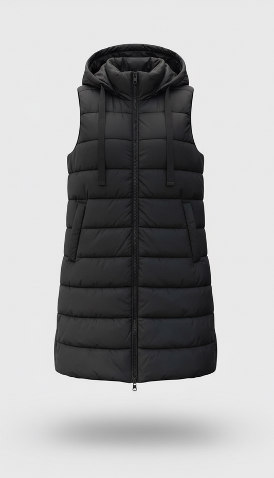 Chaleco Acolchado Largo con Capucha – Edición Invierno