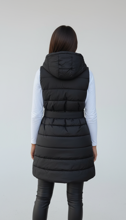 Chaleco Acolchado Largo con Capucha – Edición Invierno