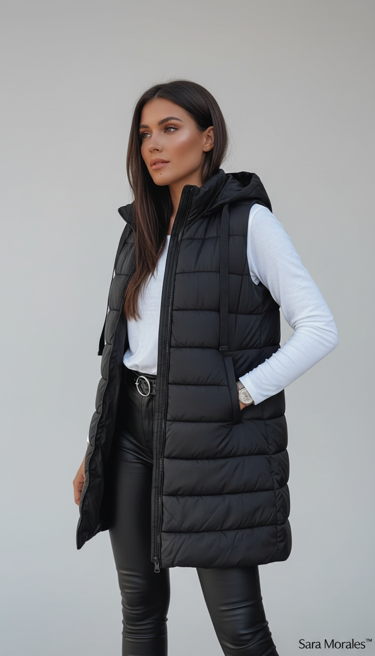 Chaleco Acolchado Largo con Capucha – Edición Invierno