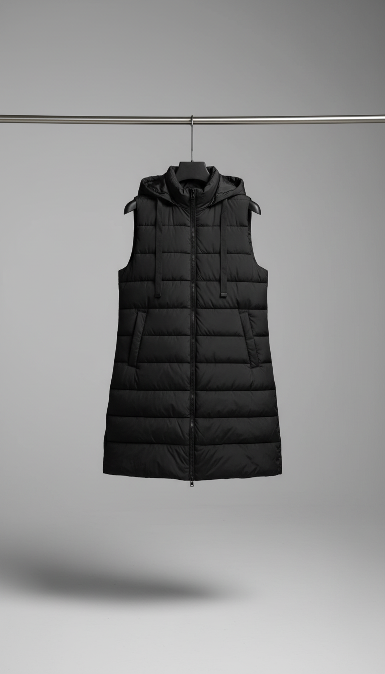 Chaleco Acolchado Largo con Capucha – Edición Invierno