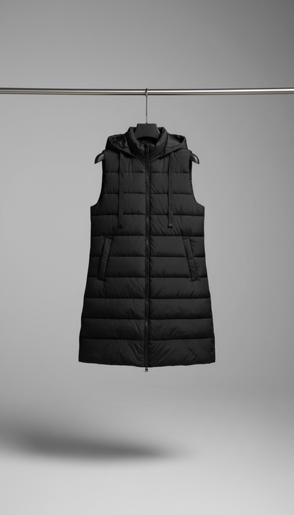 Chaleco Acolchado Largo con Capucha – Edición Invierno