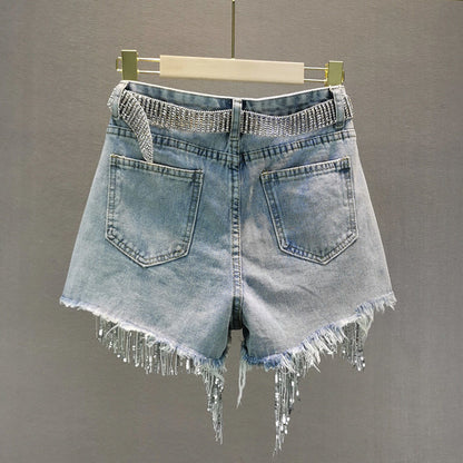 Pantalones cortos vaqueros con flecos Luisa