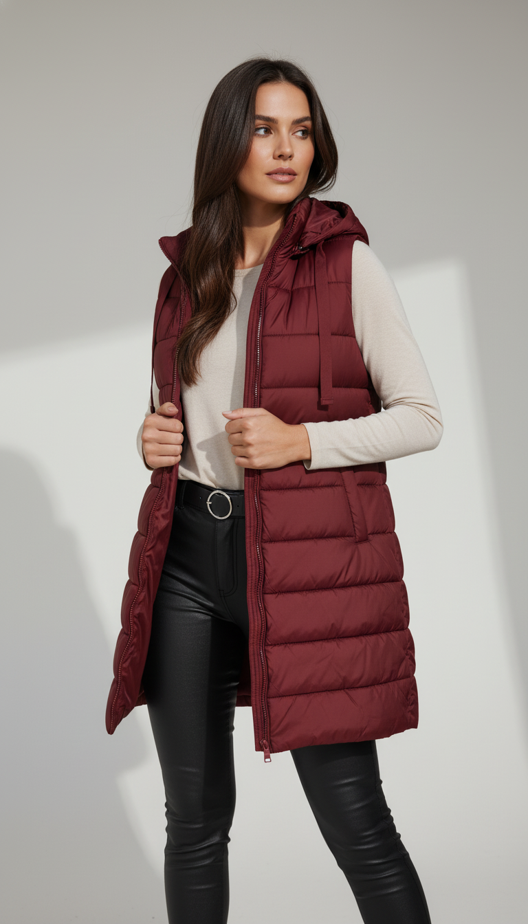 Chaleco Acolchado Largo con Capucha – Edición Invierno