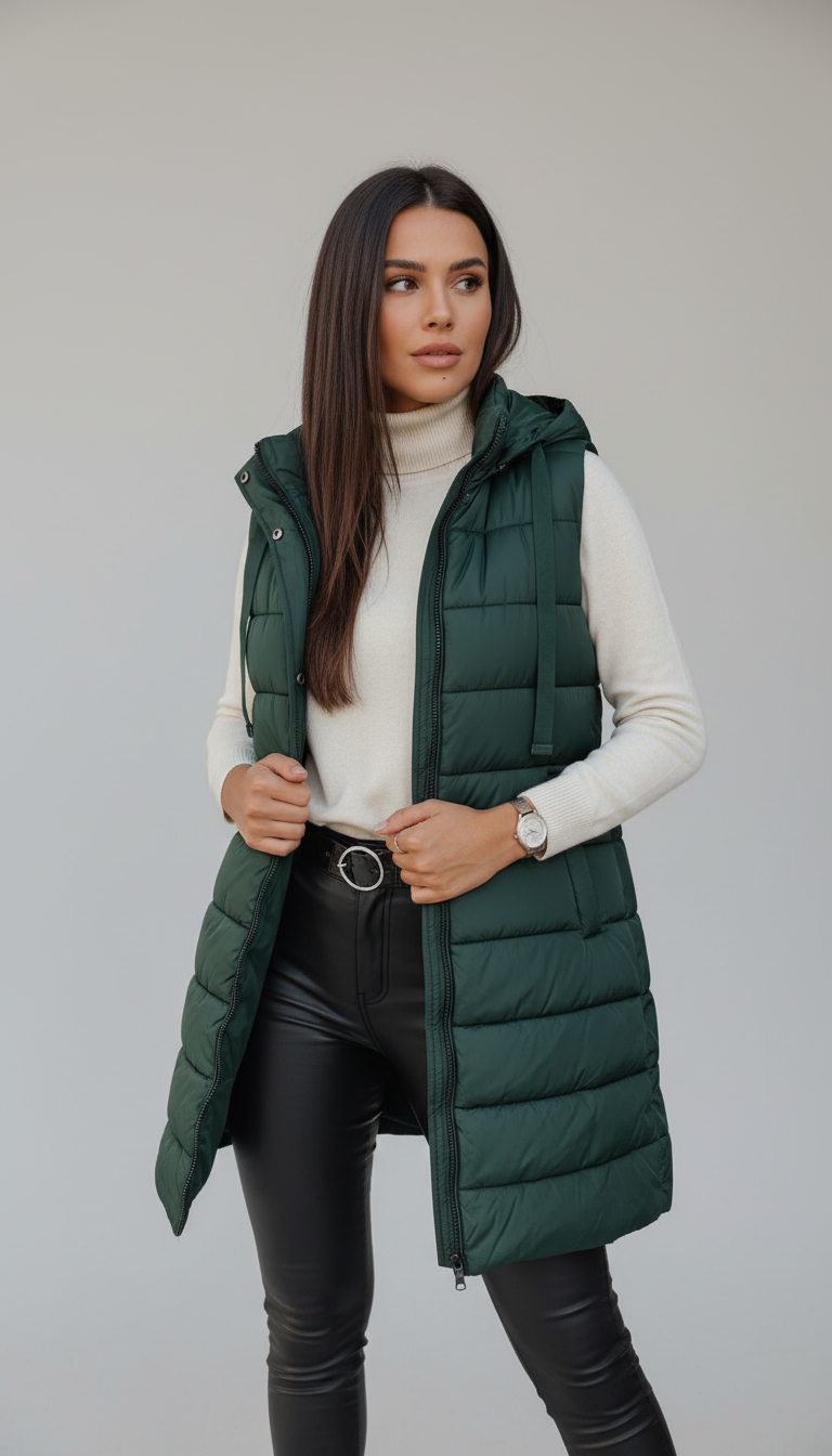Chaleco Acolchado Largo con Capucha – Edición Invierno