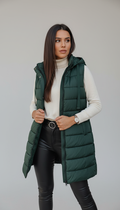 Chaleco Acolchado Largo con Capucha – Edición Invierno