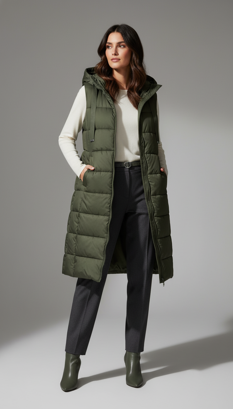 Chaleco Acolchado Largo con Capucha – Edición Invierno